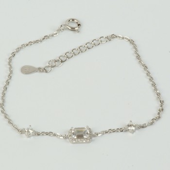 Sterling Silver CZ Oblong Cluster Chain Bracelet